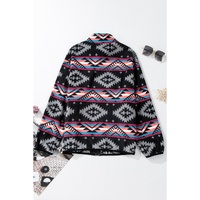 Black Aztec Printed Zip Up Collar Jacket - M thumbnail