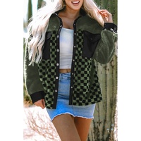 Vineyard Green Fleece Checkerboard Flap Pocket Snap Button Jacket - 2XL thumbnail