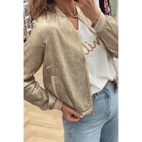 Pale Khaki Metallic Zip up Baseball Jacket - L thumbnail