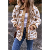 Light French Beige Cute Flower Pattern Button Up Fleece Jacket - 2XL thumbnail