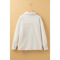 White Solid Color Quilted Sherpa Patchwork Button Up Shacket - S thumbnail