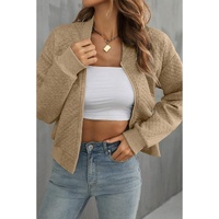 Pale Khaki Solid Geometric Textured Baseball Collar Jacket - L thumbnail