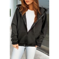 Black Quilted Side Pockets Zipper Hooded Jacket - S thumbnail