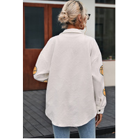 Beige Sequin Basketball Graphic Textured Snap Button Shacket - XL thumbnail