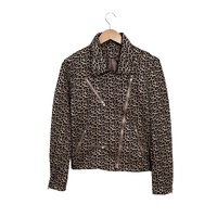 Leopard Zipped Notch Collar Short Jacket - L thumbnail