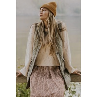 Grass Green Quilted Long Vest Jacket with Pockets - S thumbnail