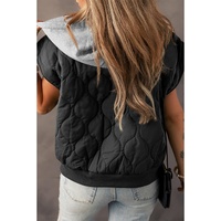 Black Quilted Drawstring Hooded Zip Up Puffer Vest - L thumbnail