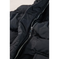 Black Windproof Longline Full Zipper Puffer Vest with Pockets - M thumbnail