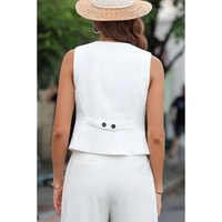 White Solid Color Button up V Neck Suit Vest - S thumbnail