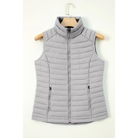 Silvery Plush Collared Quilted Zipped Puffer Vest - XL thumbnail