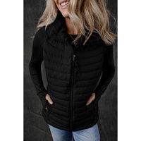 Black Plush Collared Quilted Zipped Puffer Vest - M thumbnail