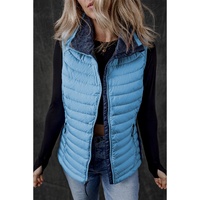 Sky Blue Plush Collared Quilted Zipped Puffer Vest - XL thumbnail