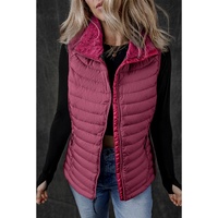 Burgundy Plush Collared Quilted Zipped Puffer Vest - M thumbnail