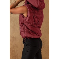Clay Zip-up Side Pockets Hooded Puffer Vest - L thumbnail