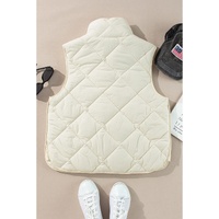 Beige Quilted High Neck Button Up Pocket Vest Coat - XL thumbnail
