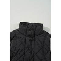 Black Quilted High Neck Button Up Pocket Vest Coat - M thumbnail