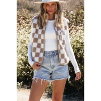Khaki Checkered Sherpa Collared Jacket Vest - XL thumbnail