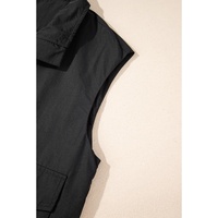 Black Flap Pockets Zip Up High Neck Vest - S thumbnail