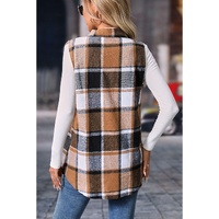 Straw Yellow Retro Plaid Button up Collared Vest - L thumbnail