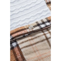 Orange Plaid Color Block Patchwork Shirt Jacket with Pocket - L thumbnail