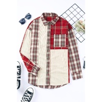Plaid Corduroy Patchwork Shacket - L thumbnail