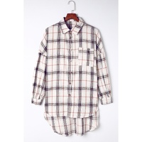 Azura Exchange White Oversized Plaid Pattern Shacket with Slits - XL thumbnail