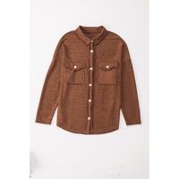 Azura Exchange Brown Contrast Flap Pockets Relaxed Shacket - M thumbnail