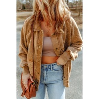 Khaki Vintage Washed Flap Pocket Button Shacket - M thumbnail