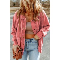 Red Vintage Washed Flap Pocket Button Shacket - S thumbnail