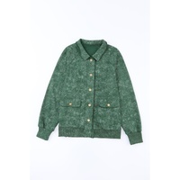 Green Vintage Washed Flap Pocket Button Shacket - M thumbnail