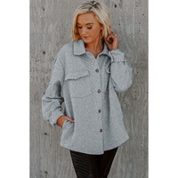 Gray Retro Quilted Flap Pocket Button Shacket - XL thumbnail