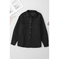 Black Retro Quilted Flap Pocket Button Shacket - L thumbnail