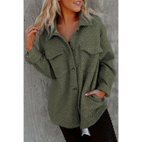 Green Retro Quilted Flap Pocket Button Shacket - M thumbnail