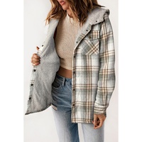 Gray Plaid Pattern Sherpa Lined Hooded Shacket - XL thumbnail