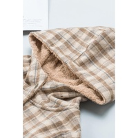 Khaki Plaid Pattern Sherpa Lined Hooded Shacket - XL thumbnail