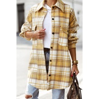 Yellow Plaid Flap Pocket Long Sleeve Shacket - M thumbnail