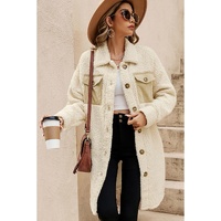 Beige Contrast Flap Pocket Single Breasted Teddy Coat - S thumbnail