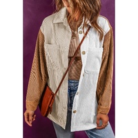 Multicolour Corduroy Colorblock Loose Shacket - XL thumbnail