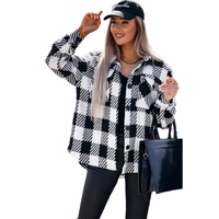 Black Plaid Textured Flap Pocket Shacket - M thumbnail
