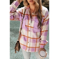 Purple Corduroy Pockets Brushed Checkered Shacket - L thumbnail