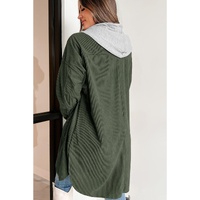 Jungle Green Oversized Corduroy Contrast Hooded Shacket - S thumbnail