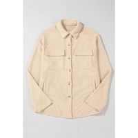 Apricot Solid Color Corduroy Buttoned Long Sleeve Shacket - M thumbnail