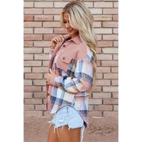 Light Pink Plaid Corduroy Patchwork Chest Pocket Shacket - XL thumbnail