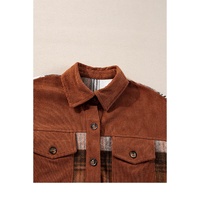 Cinnamon Plaid Corduroy Patchwork Chest Pocket Shacket - XL thumbnail