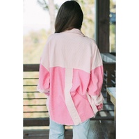Delicacy Two-tone Color Exposed Seam Corduroy Shacket - M thumbnail