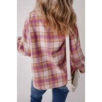 Pink Plaid Print Chest Pocket Long Sleeve Shacket - L thumbnail