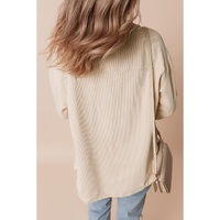 Oatmeal Corduroy Flap Pocket Button Up Shacket - M thumbnail