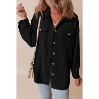 Black Corduroy Flap Pocket Button Up Shacket - S thumbnail