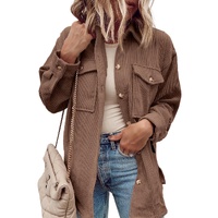 Chestnut Corduroy Flap Pocket Button Up Shacket - M thumbnail