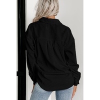 Black Houndstooth Corduroy Patchwork Flap Pocket Shacket - XL thumbnail